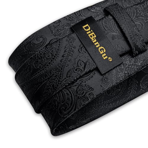 Image of DiBanGu Extra Long Tie for Men 63 inch XL Silk Necktie Set | Pocket Square and Cufflinks, Big and Tall, Jacquard Woven, Gift Box, Paisley /Plaid /Solid /Striped, for Weddinng Party Business