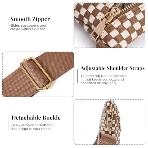 Image of Woven Crossbody Bags For Women, Checkered PU Waist Pack Travel Sling Bag