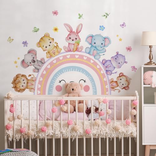 Vinilos Decorativos Infantiles de Animales y Arcoíris Rosa