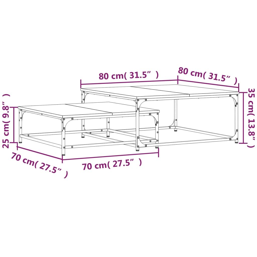 Set di 2 tavolini da salotto in legno di rovere affumicato, tavolino da salotto, tavolino d'appoggio, tavolino da salotto