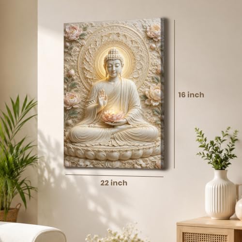 Image of PAINTINGMANTRA Spiritual Buddha Painting for Living Room, Buddha wall Art Painting for living room, Bedroom, office and Meditation Room, Canvas, 16x22 Inch