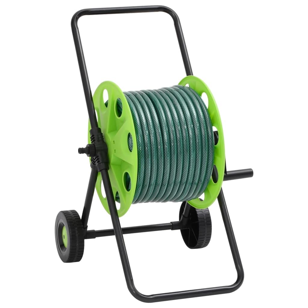 Vidaxl Green And Black Green Hose Reel Cart With Pvc Water Hose Trolley – Corrosion-Resistant Galvanised Steel Frame, Mobile Garden Watering Solution, 4-Piece Accessories Included 50M