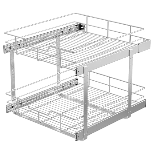 Image of 2 Tier Pull Out Cabinet Organizer 21 inch W X 22 inch D, Chromed, Full Slide Out