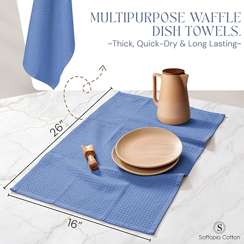 Image of Sky Blue Kitchen Dish Towels Set of 12-100% Cotton Waffle Weave, Super Absorbent, Soft, Quick Drying, 16x26 Inches, Ideal for Cleaning, Bar, Tea, and Everyday Use, Light Blue