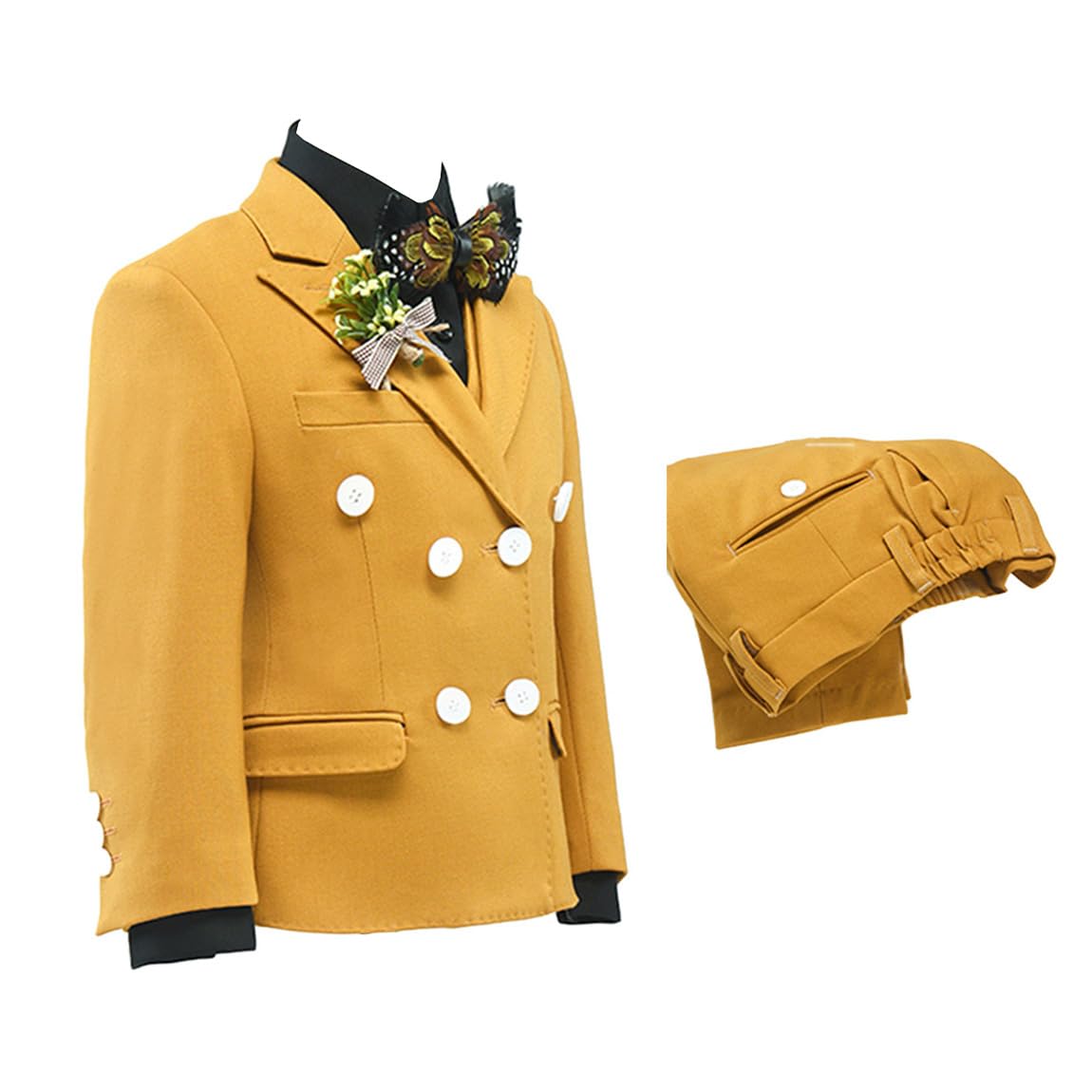 Jungen Solider Anzug Dreiteiliges Set Zweireihige Jacke mit V-Ausschnitt Weste und Hose