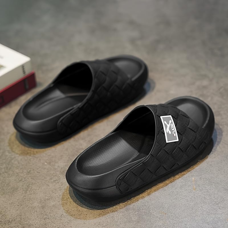 Men's Fashionable EVA Slides - Comfortable & Versatile, Beige with Black Sole, Textured Design, Lace-Up Closure for Casual Attire, Spring/Summer Collection4