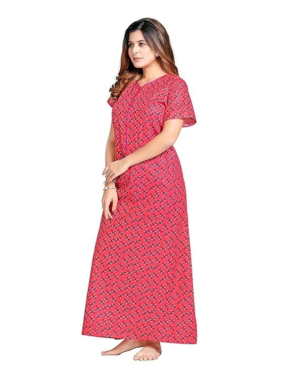 Image of PNAEONG Women's Cotton Printed Nighty Night Gown Maxi Free Size (Pack of 2)