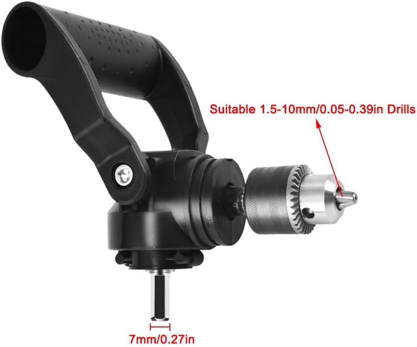 TopHomer Right Angle Drill Attachment, 90 Degree Drill Chuck, Durable Right Angle Adapter for Tight Spaces, for Drills from 1.5-10mm/0.05-0.39in