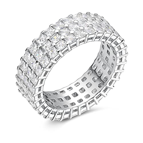 MDFUN Eternity Band for Women 18K White Gold Plated Cubic Zirconia Ring Stackable Engagement Wedding Ring Size 5-10