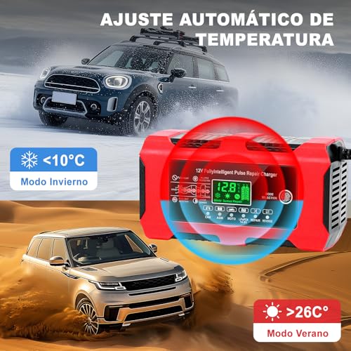 Miniatura 7 de Ydbao Cargador De Baterias Coche 12v 10a Cargador De Batería De Coche Inteligente Con Pantalla Táctil Lcd Y Múltiples Protecciones Cargador De Baterias Coche Y Moto Para Auto,Moto, Agm, Gel, Sla