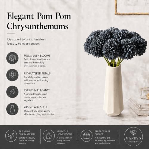 Image of Mandy's 12pcs Artificial Dark Grey Ball Chrysanthemum Flowers