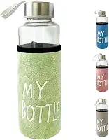 Garrafa Squeeze de Vidro Com Luva Protetora 400ml Academia Caminhada (Verde)