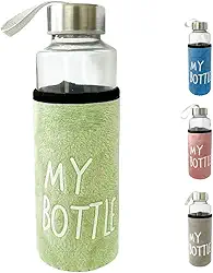 Garrafa Squeeze de Vidro Com Luva Protetora 400ml Academia Caminhada (Verde)