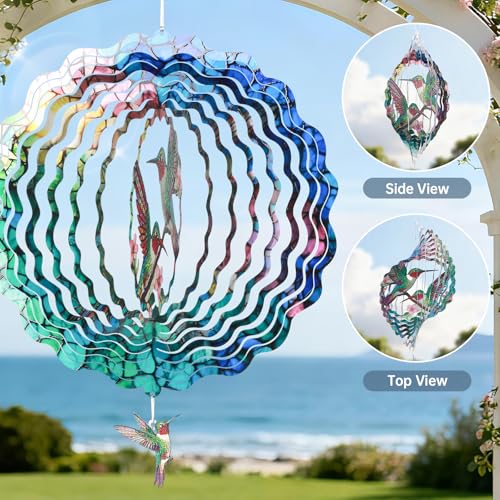 Ayadon Hummingbird Wind Spinner, 12 Inch Stainless Steel Metal Wind Spinners, 3D Kinetic Hanging Sculpture, Indoor/Outdoor Garden Decor, Yard Art, Hummingbird Gifts for Women, Men, Mom, Dad, Grandma by Ayadon - Used condition - Image 3