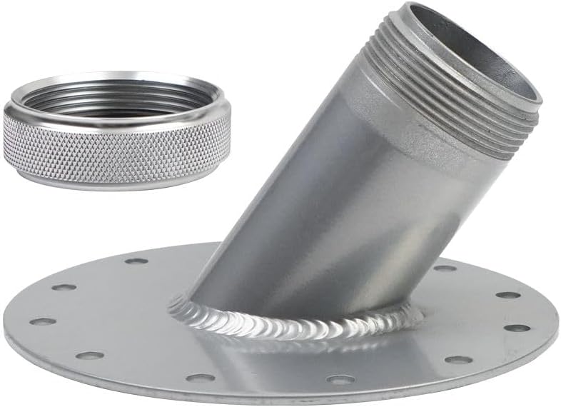 Fuel Cell Filler Neck, 1.8in Inner Diameter Filler Neck with 12 Bolt Steel Base Aluminum Cap, Leak Proof Design, Flange Fuel Cell Fast Fill Filler Neck for Racing Car Truck SUV(Silver)