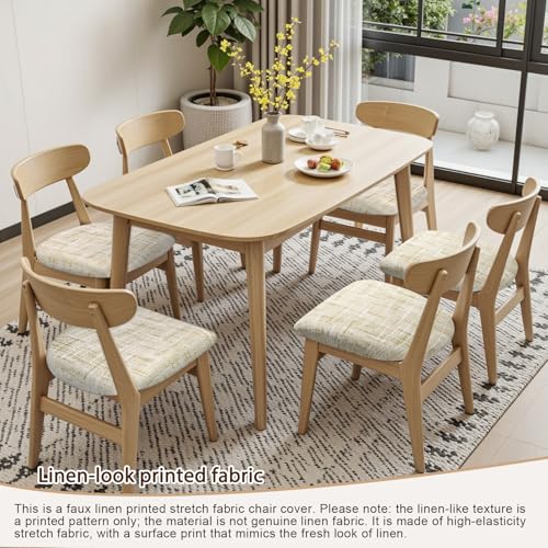 Image of SearchI Seat Covers for Dining Room Chairs Stretch Printed Chair Seat Covers Set of 6, Removable Washable Upholstered Chair Seat Protector Cushion Slipcovers for Kitchen(Beige Linen-Look Print)