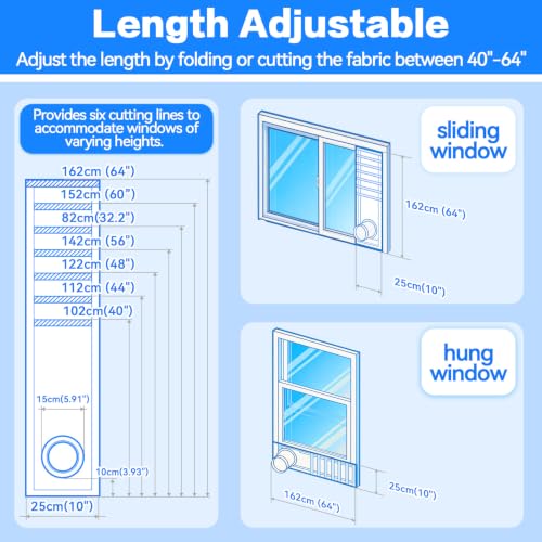 Portable Air Conditioner Window Vent Kit, Window Seal Kit for Mobile Air Conditioning & Dryer, Full Sealing Waterproof, Fit Both 5" and 6" Exhaust Hose, Length Adjustable 10x40-64 Inches — view 2