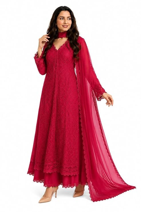 Women’s Stylish Embroidered Straight Kurta Palazzo Set with Dupatta | V-Neck Long Sleeve Kurti | Elegant Ethnic Outfit for Festive, Casual-picture-21