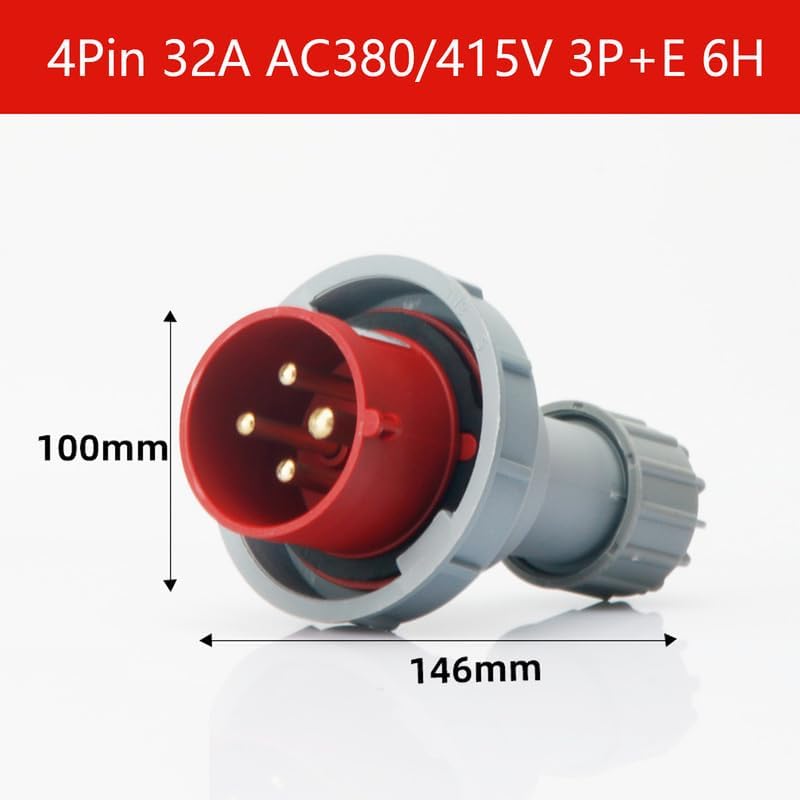 IEC 60309 防水産業用コネクタプラグ 4ピン 32A 380V-415V 3P+E 6H IP67 防水オスコネクタ 航空産