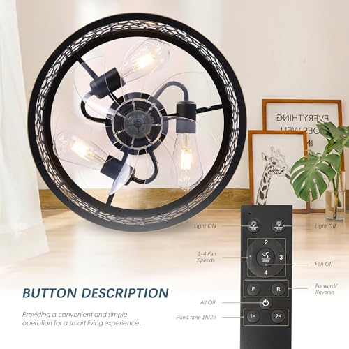 COCOSTAR 15" Farmhouse Chandelier Ceiling Fans with Lights,Black Caged Fandelier,Remote/App,Rustic Fan Lights Ceiling Fixtures for Kitchen,Bedroom,Living Room,Dining Room by COCOSTAR - Used condition - Image 5