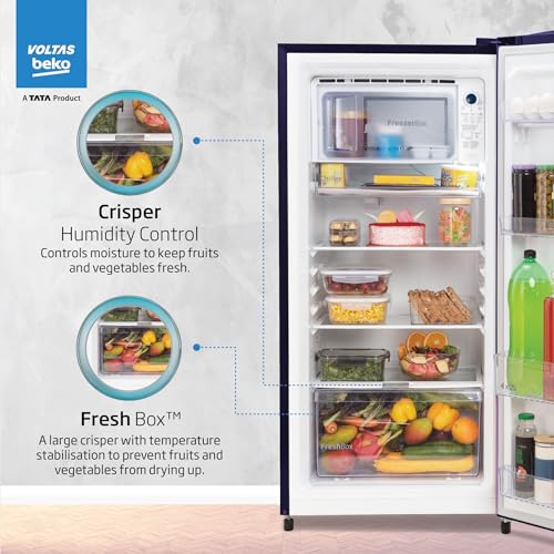 Image of Voltas Beko 'A Tata Product' 245 L 3 star Made-in-India Direct cool Refrigerator (RDC265C60 / DBEXXXXSG, Dahlia Blue)