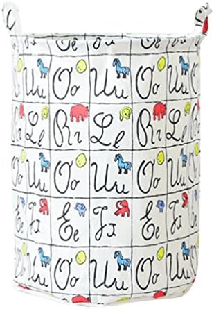 YOUJIA Foldable Laundry Basket Bathroom Hampers Bucket Large Washing Pouch with Handles Round Fabic Storage Bin (Linen Graffiti, 35 * 45 cm)