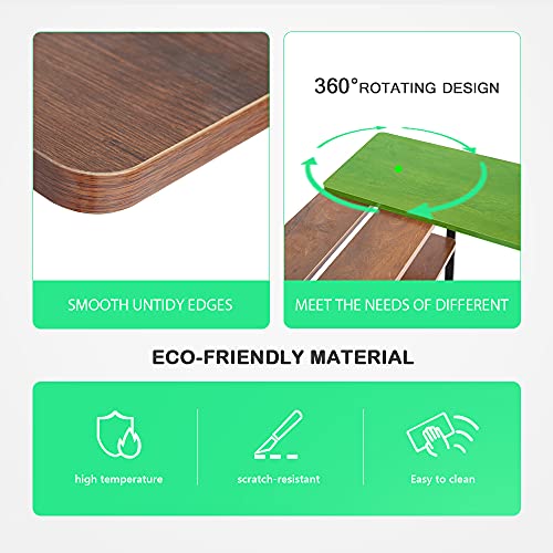 Coral Flower Accent 360° Free Rotating Sofa, Side Snack Table For Home Office, Dark Oak #TOP4