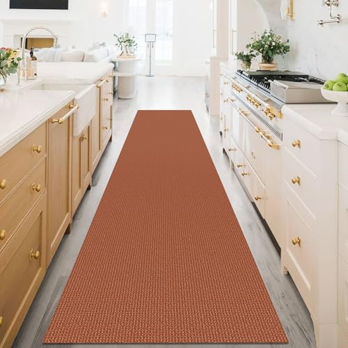 KOZYFLY Extra Long Runners for Hallways 3x16 ft Washable Kitchen Runner Non Slip Rubber Backed Hallway Rug Cotton Entryway Runner Rug Floor Carpet for Indoor Hall, Kitchen, Stair, Orange/Tan