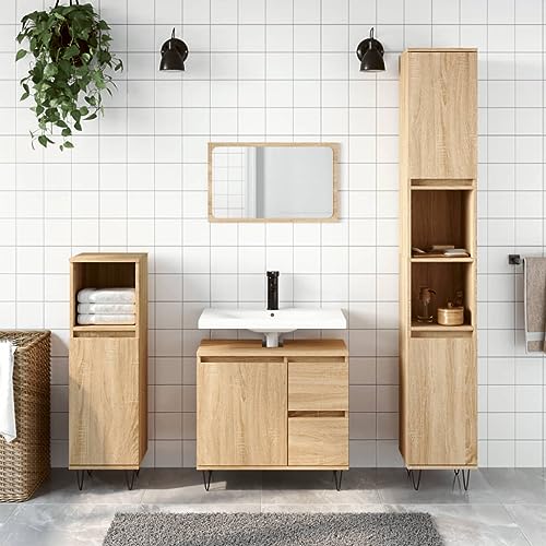 BaraSh Armario de baño Madera contrachapada Muebles auxiliares de baño Mueble para baño Armario baño Roble Sonoma 30x30x190 cm