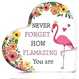 Kathfly Inspirational Gifts for Women Christmas Desk Decor Gifts Acrylic Heart Keepsake Inspirational Cheer up Gift for Girlfriend Wife Daughter on Christmas Birthday(Flamingo)
