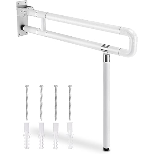 YUCHENGTECH Foldable Toilet Grab Bar 29.5 INCH Flip Up Grab Bar Toilet Safety Rails Folding Handicap Grab Bars Rails Grab Bars for Bathroom with Leg Anti-Slip for Elderly Disabled Pregnant