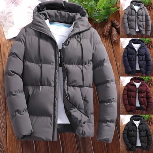 Oanviso Hombres Chaquetas de Abrigo con Capucha Casual Chaqueta de Plumas Corto Abrigo Cremallera de Invierno Manga Larga Down Jacket A Vino Tinto L - imagen 2