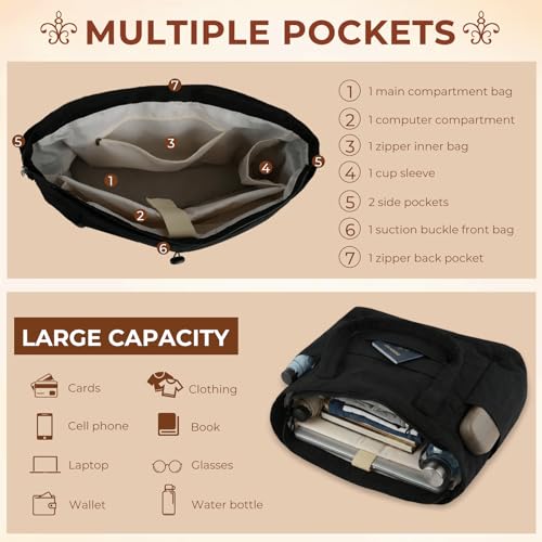Ecofocet Borsa Tote Donna, Grande Borse A Spalla Con Cerniera & Scomparto Laptop 15,6", Borsa Università Donna, Shopper Tote, Borsa A Mano Leggera E Capiente Per Università Lavoro Viaggi E Palestra - 4