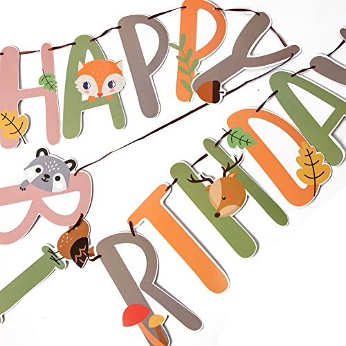 Image of SUNBEAUTY Woodland Party Decorations Woodland Happy Birthday Banner Forest Animal Garland for Kids Boys Girls Baby Shower Woodland Birthday Jungle Party Decoration Supplies | Pre-Strung
