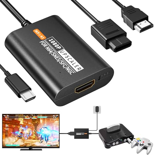 TanReginal HDMI Adapter for N64, HDMI Adapter for Gamecube with USB & HDMI Cable, 1080P Converter, Plug & Play, Supports 4:3/16:9 Switch, Compatible with Nintend0 64/SNES/Gamecube (NGC)/SFC