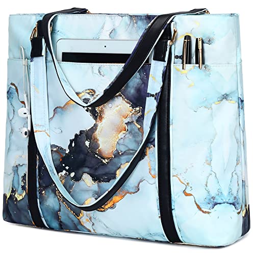BTOOP Laptop Tote Bag Womens Work Bags Purse Marble Teacher Handbag Shoulder Bag fit 15.6 in laptop (Blue - Marble 26)