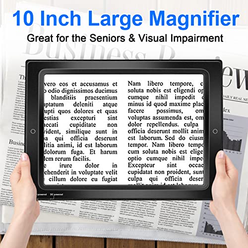Upgrade Hands-Free 4X Magnifying Glass - JUOIFIP Large Acrylic Lens Magnifier Full Page Rectangular Magnifier 50 LED Lighted Illuminated Foldable Desktop Portable for Elder (Black)