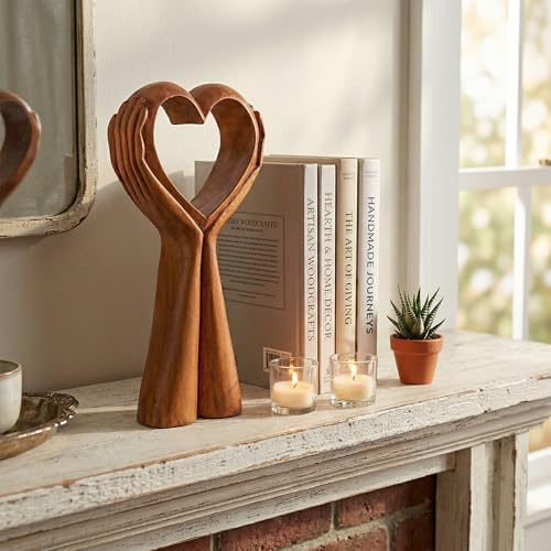 Estatua decorativa de madera tallada a mano en forma de corazón miniatura 6