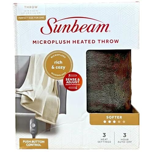 Sunbeam Royal Luxe Walnut Heated Personal Throw Blanket Cozy-Warm Adjustable 3 Heat Settings 50x60