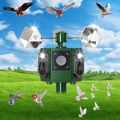 2026 Upgraded Solar Ultrasonic Bird Repellent Devices Outdoor Woodpecker Deterrent for House with Motion Activated & Reflective Spinning Deterrent IP65 Waterproof Pigeon Repellent for Garden Farm