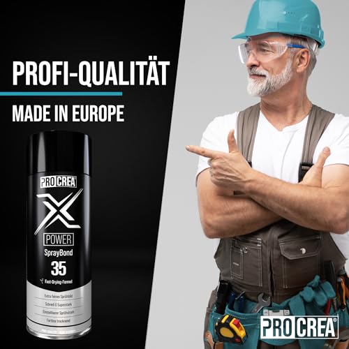 PROCREA® 3x Sprühkleber X35 Power extra stark [Transparent & Schnelltrocknend] Wasserfester & hitzebeständiger Industriekleber für Dachhimmel, Stoff, Schaumstoff, Filz uvm. [NEUE REZEPTUR 2024]