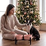 Futternapf Hund Erhöht Hundenapf Set - Doppelte Fressnapf Keramik mit Edelstahlständer - Ideal für Kleine und Mittelgroße Hunde - 660 ml x 2 - Schwarz