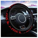 Swono Dragon Red Universal Neoprene Steering Wheel Cover Abstract Chinese Dragon Red Black 15 Inch Steering Wheel Covers,Printed Steering Wheel Elastic Protection for Women and Girls