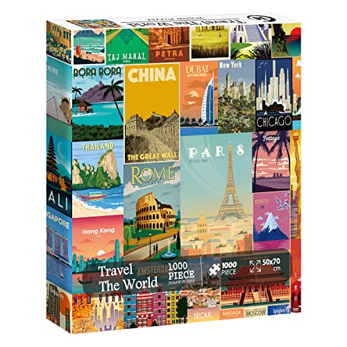 Vintage World Travel Puzzles For Adults 1000 Piece, Colosseum Eiffel Tower Landscape Poster Puzzle Landmarks, Scenic Jigsaw Puzzles For Adults Paris Italy Scenery #TOP1