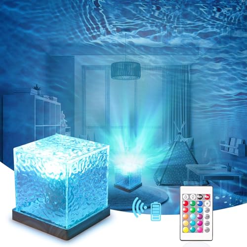 Image of CPENSUS Abs Northern Lights Ocean Wave Projector Light, 16 Colors Gradual Rotating Flame Water Lamp, Wave Night Light with Remote Control for Office Bar (Ocean Wave), Incandescent, Clear
