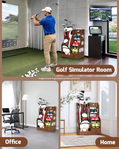 Mythinglogic-Wooden-Golf-Bag-Storage-Rack-for-1-Full-Size-Bag-with-Drawer-Holds-full-size-Golf-Bag-with-Drawer-and-Ball-Holder-Furniture-Style-MDF-Storage-for-Home-OfficeGarage-or-Simulator-Rooms