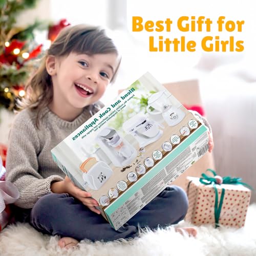 Kids Toy Kitchen Sets, Play Kitchen Accessories for Kids Ages 4-8 3-5, Kitchen Appliance Toys, Blender, Coffee Maker Machine, Mixer, Toaster, Pretend Play Toys for 4 Year Old Girls Toddlers, White