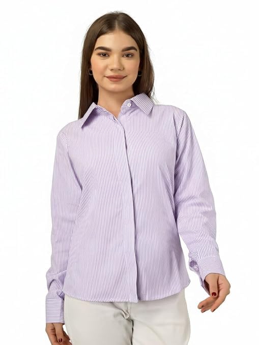 Image of Womens /GirlsClassic Lining Shirt for Women Cotton | Women's Striped Style top | Full Sleeve, Relaxed fit, Button-Down Casual Shirt for Girls & Women