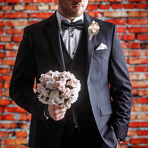 Yokoke Pink Groom Boutonniere With Pin, Artificial Succulent Plants Best Man Boutineers Buttonholes Corsage Bouquet Silk Flowers For Wedding Prom Man Suit Decor 4 Pcs #TOP5