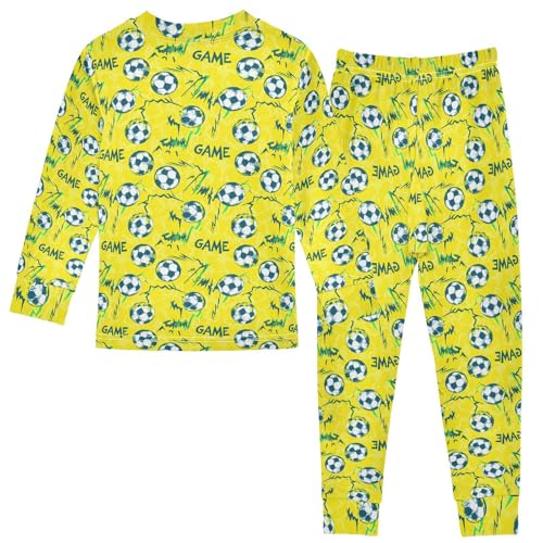 ALAZA Yellow Football Game Ball 2 Piece Pajama Set Long Sleeve Top and Pants Sleepwear Unisex2
